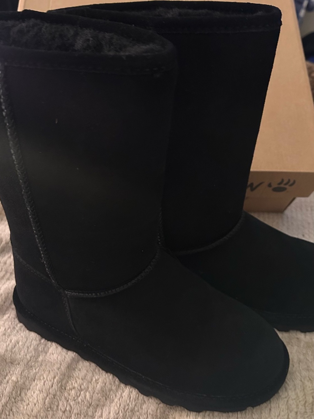 BearPaw Black Suede Shearling Winter Boots